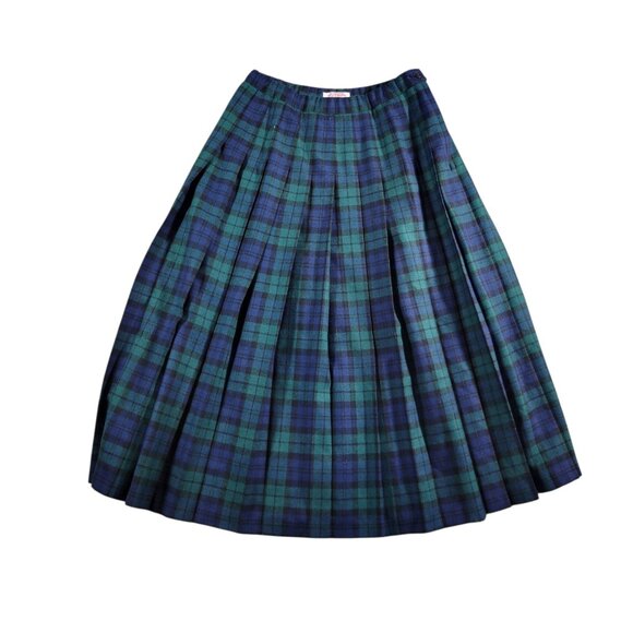 Vintage Pendleton Skirt Womens 10P Petite Green Blue Pleated 100% Wool Read * - Picture 1 of 7
